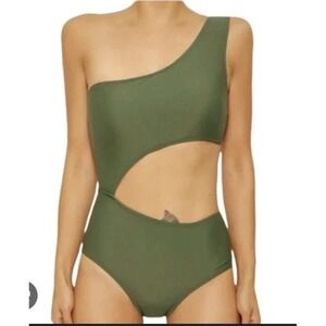 Michael Michael Kors One Shoulder‎ Cutout Swimsuit Olive Green Women's 14